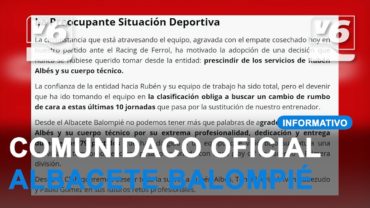 Comunicado oficial: El Albacete Balompié cesa a Rubén Albés
